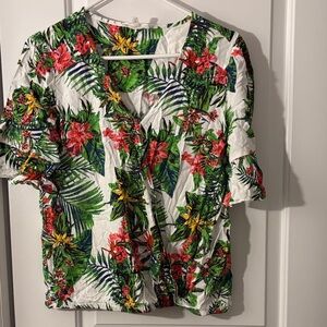 Milano Tropical Floral Blouse - Red, Green, Yellow